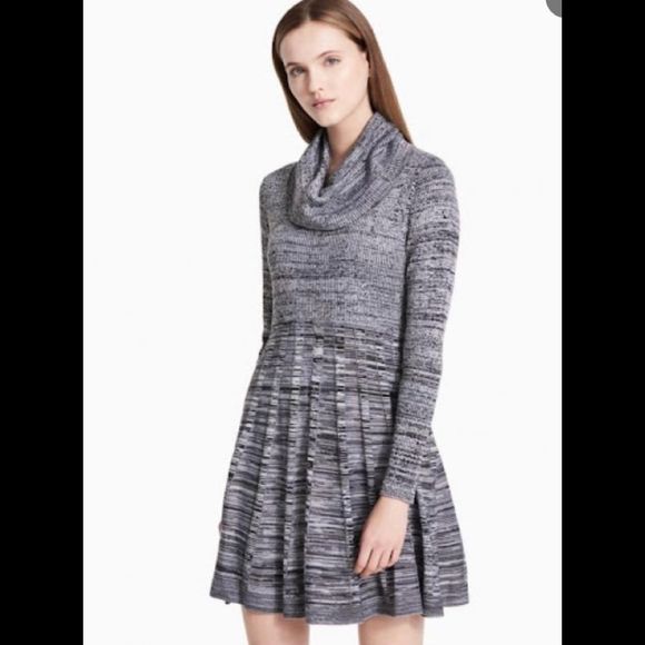 Calvin Klein Cowl Neck Marled Knit Sweater Dress Size Small Gray Black White - Picture 3 of 12